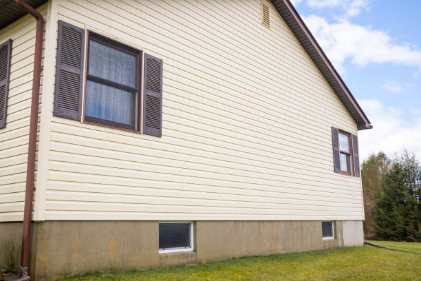 Newly replaced beige vinyl siding on a residential home exterior