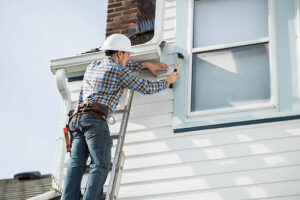 Professional applying siding to enhance home’s exterior appearance